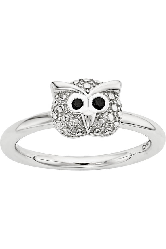 Onyx Sterling Silver Polished Owl Ring