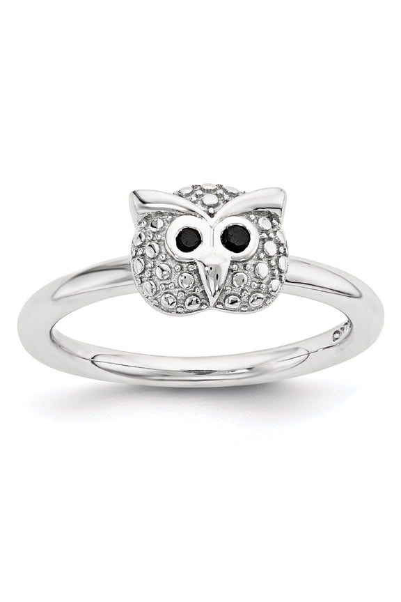 Onyx Sterling Silver Polished Owl Ring