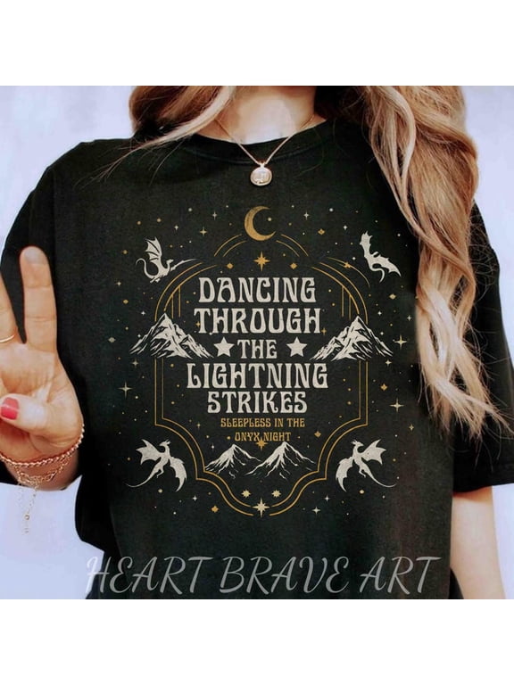 Onyx Storm Dancing Through The Lightning Strikes Shirt, Fourth Wing Inspired Shirt, Onyx Storm Cozy,Dragon Lover Tee, Gothic Dark Academia