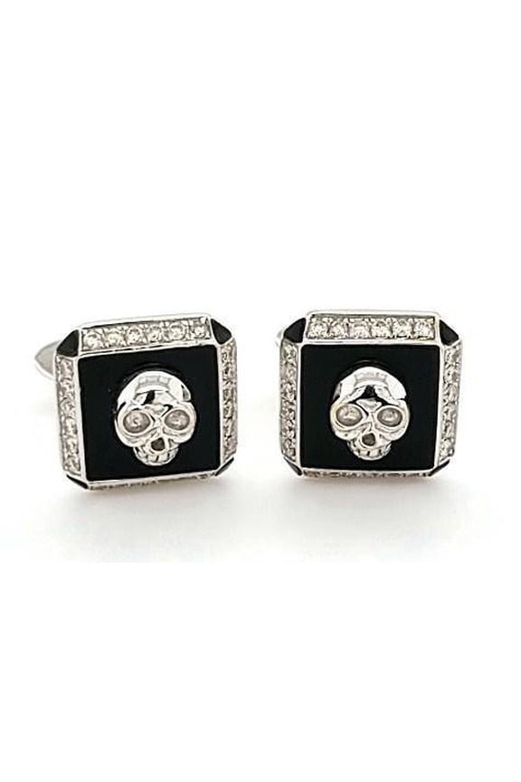 Onyx and Diamond Skull Cufflinks in 18K Gold
