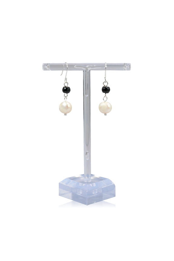 Drop Earrings, Onyx and Freshwater Pearls, 1 Pair