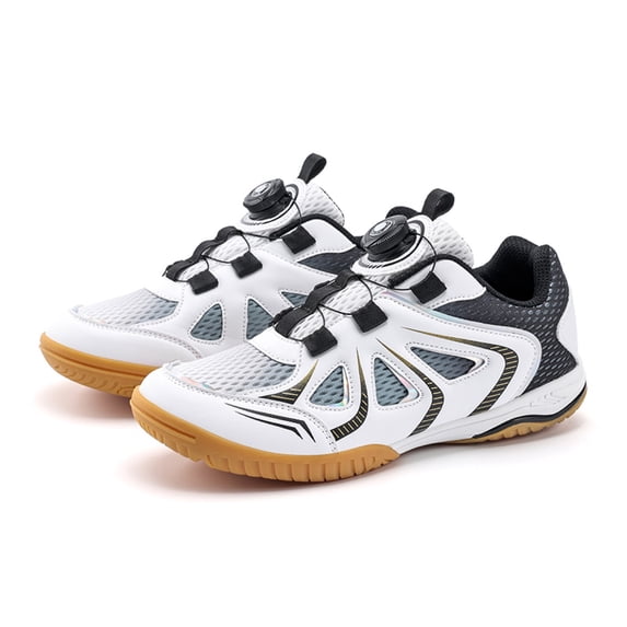 OnyxTrek Kids Badminton Shoes Youth Tennis Training Sneakers with Dial Closure | White Black, 6 Youth