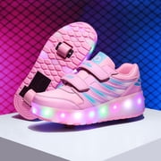 OnyxTrek LED Roller Skate Shoes for Kids Boys Girls Light Up Roller Sneakers with Detachable Wheels Rechargeable Flashing Wheeled Shoes