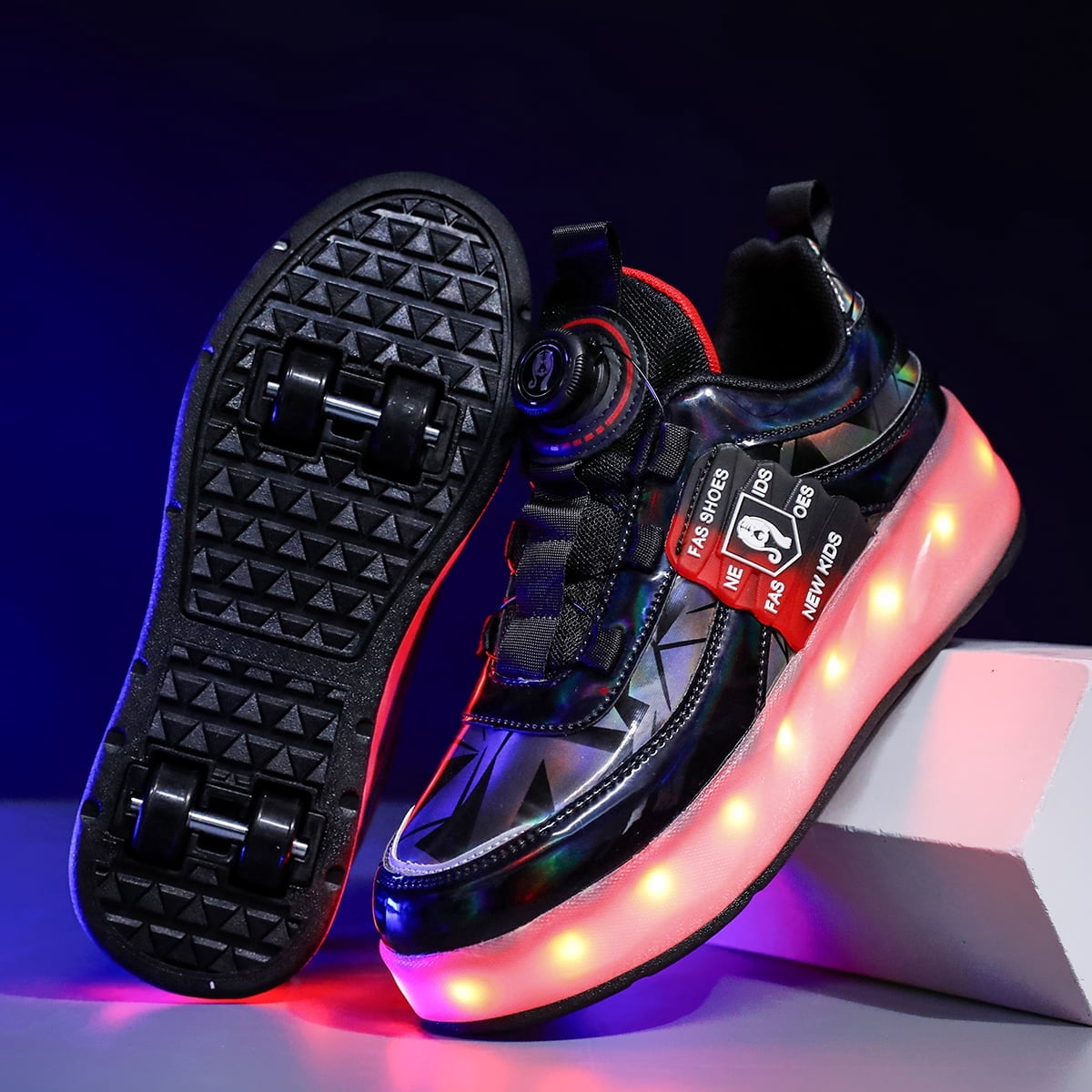 OnyxTrek LED Roller Skate Shoes for Kids Boys Girls Light Up Roller Sneakers with Detachable Wheels Rechargeable Flashing Wheeled Shoes