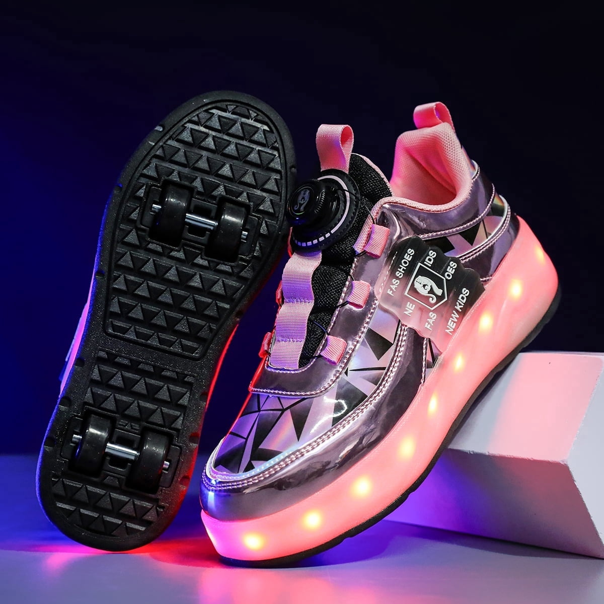 OnyxTrek LED Roller Skate Shoes for Kids Boys Girls Light Up Roller Sneakers with Detachable Wheels Rechargeable Flashing Wheeled Shoes
