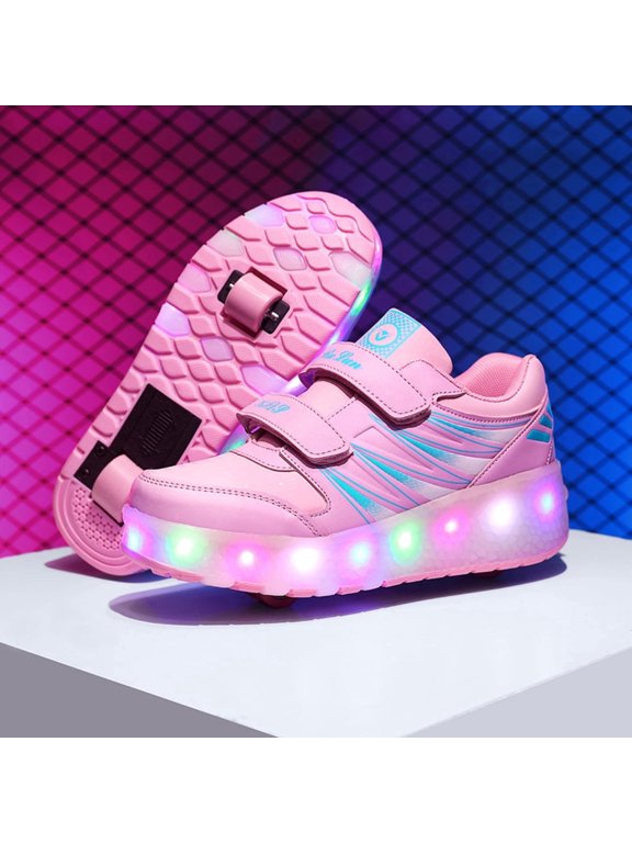 LED Roller Skate Shoes for Kids Boys Girls Light Up Roller Sneakers with Detachable Wheels Rechargeable Flashing Wheeled Shoes