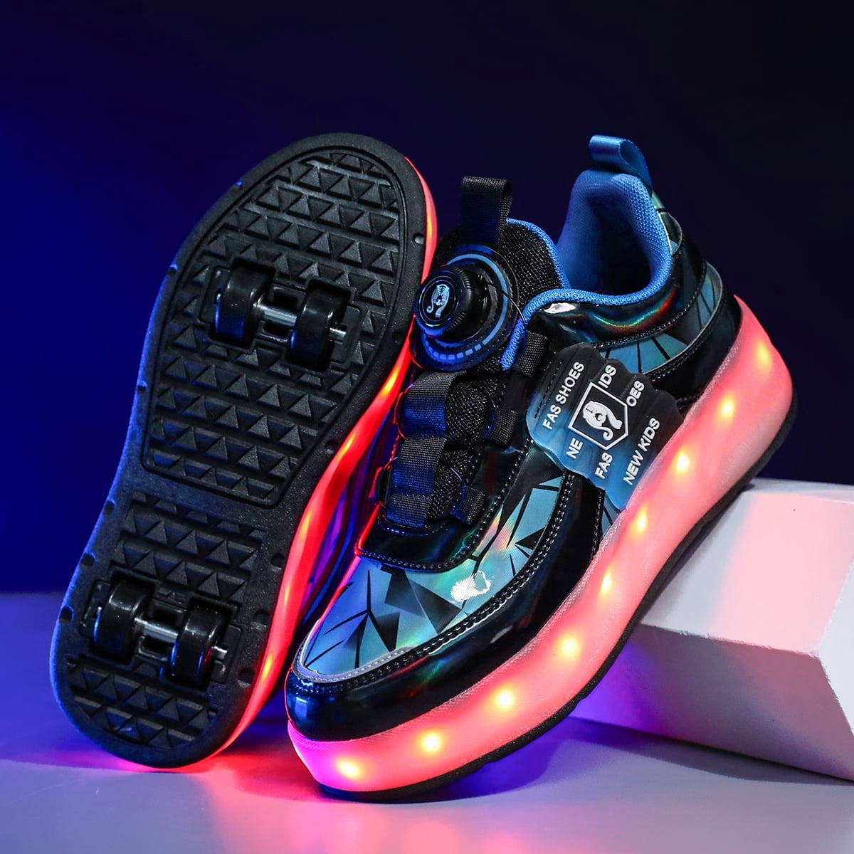 OnyxTrek LED Roller Skate Shoes for Kids Boys Girls Light Up Roller Sneakers with Detachable Wheels Rechargeable Flashing Wheeled Shoes