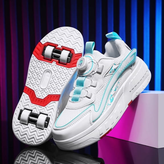 OnyxTrek LED Roller Skate Shoes for Kids Boys Girls Light Up Roller Sneakers with Detachable Wheels Rechargeable Flashing Wheeled Shoes
