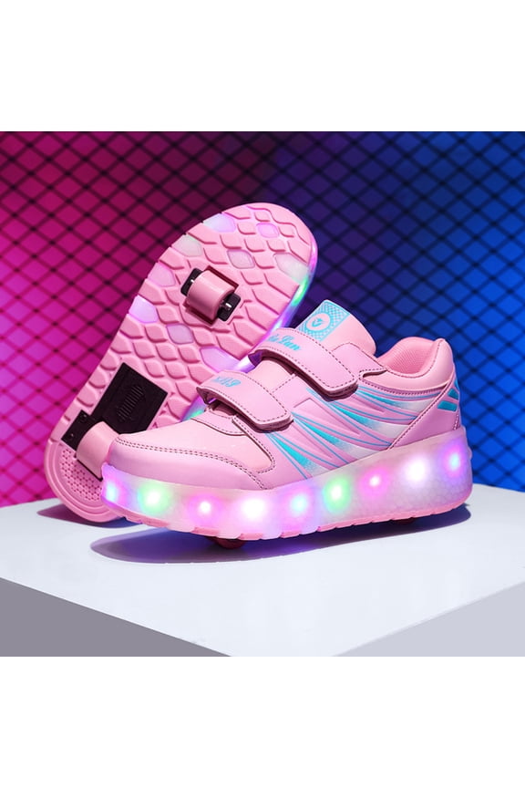 LED Roller Skate Shoes for Kids Boys Girls Light Up Roller Sneakers with Detachable Wheels Rechargeable Flashing Wheeled Shoes