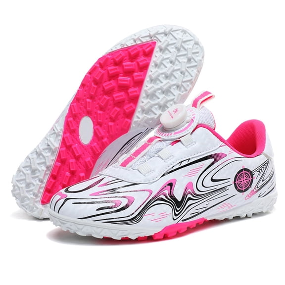 OnyxTrek Outdoor Firm Ground Soccer Cleats for Kids – Stylish and Comfortable Athletic Soccer Shoes for Boys and Girls | White Moon TF, 2 Big Kid