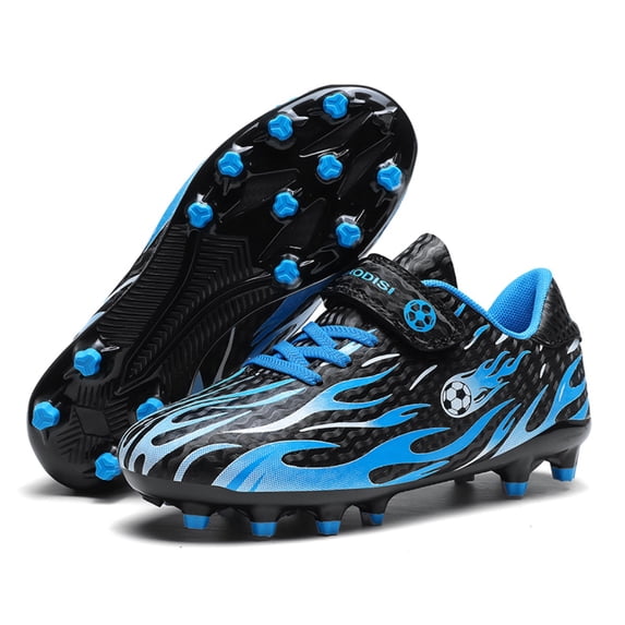 OnyxTrek Soccer Cleats AG Turf Shoes for Boys Girls Low-Top Football Training Shoes with Hook-and-Loop Straps | Blue AG, 11 Little Kid
