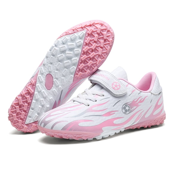 OnyxTrek Soccer Cleats TF Turf Shoes for Boys Girls Low-Top Football Training Shoes with Hook-and-Loop Straps | Pink TF, 3.5 Big Kid