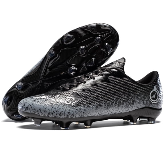 OnyxTrek Men's Firm Ground Soccer Cleats Lightweight Non-Slip Athletic Football Shoes | X2409 Black AG, 5 Youth