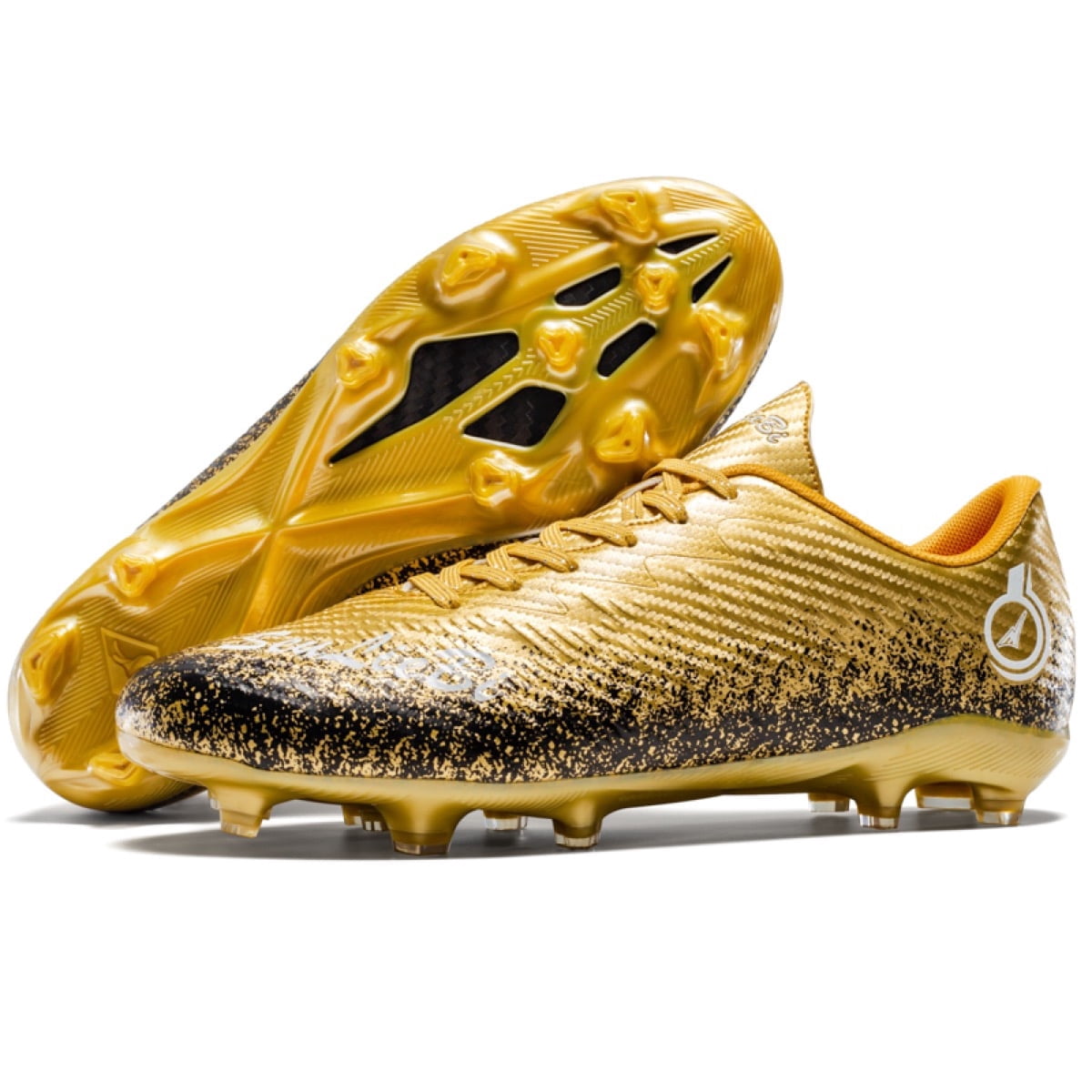 Men's Firm Ground Soccer Cleats Lightweight Non-Slip Athletic Football Shoes | X2409 Gold AG, 2 Youth