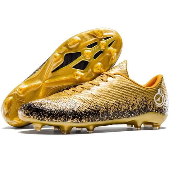 OnyxTrek Men's Firm Ground Soccer Cleats Lightweight Non-Slip Athletic Football Shoes | X2409 Gold AG, 2 Youth