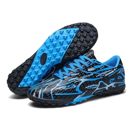 OnyxTrek Boys Girls Soccer Cleats AG/TF Outdoor Sport Football Shoes for Little/Big Kid | Blue TF, 8.5 Men / EU 42