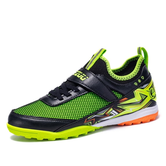 OnyxTrek Youth Soccer Cleats TF Turf Shoes for Boys Girls Low-Top Kids Football Training Shoes with Hook-and-Loop Straps | Green, 12 Little Kid