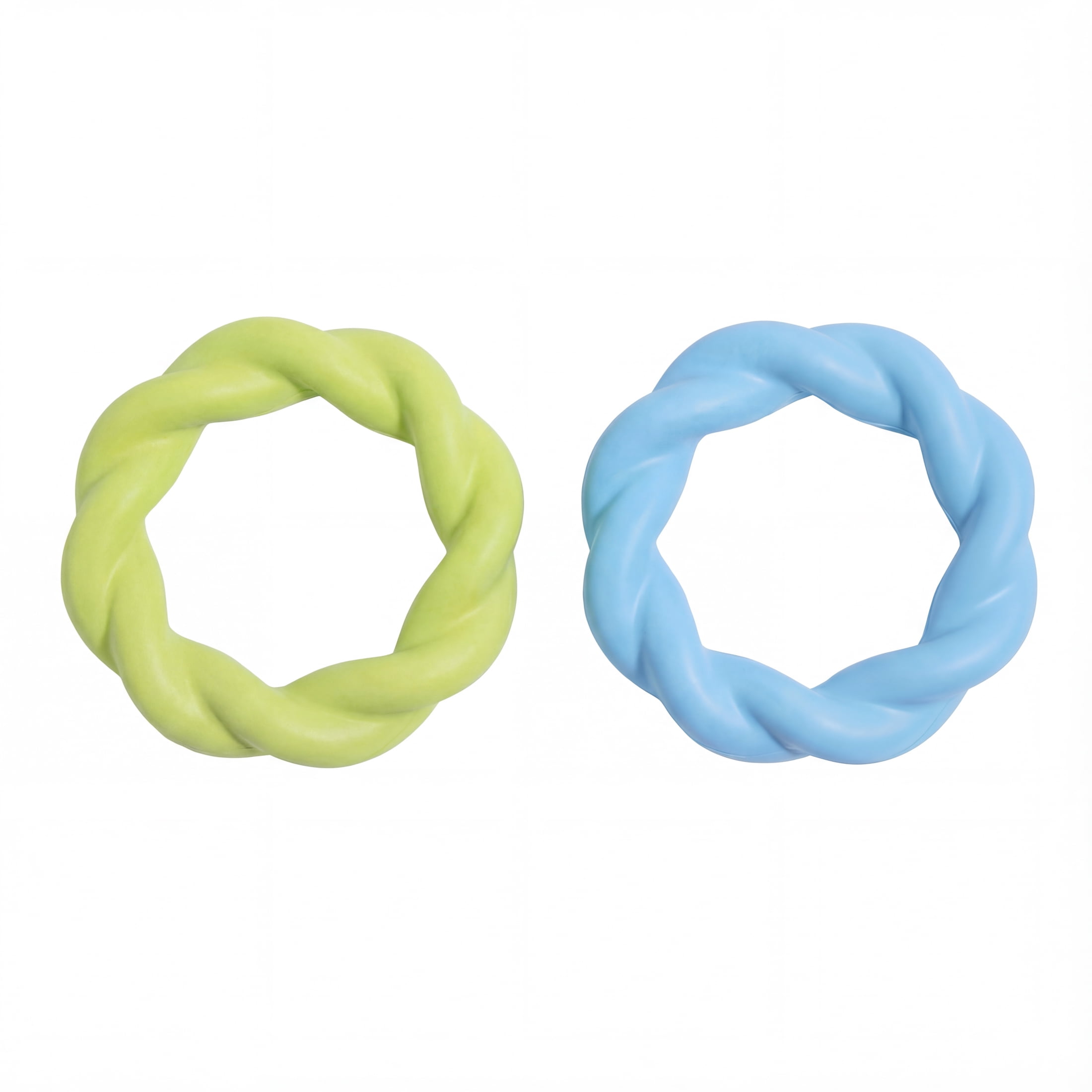 Oodles 2-Piece Durable Rubber Twisted Ring Dog Toy Variety pack, Blue and Yellow, One Size
