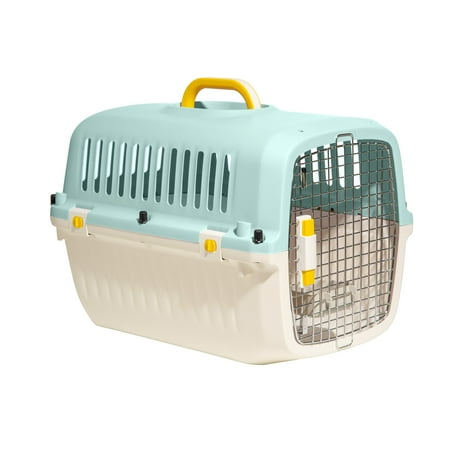 Oodles 20" Plastic Travel Pet Kennel with Clip On Bowl, Blue