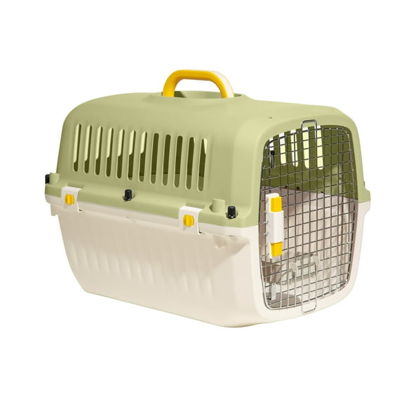 Oodles 24" Plastic Travel Pet Kennel with Clip On Bowl, Green