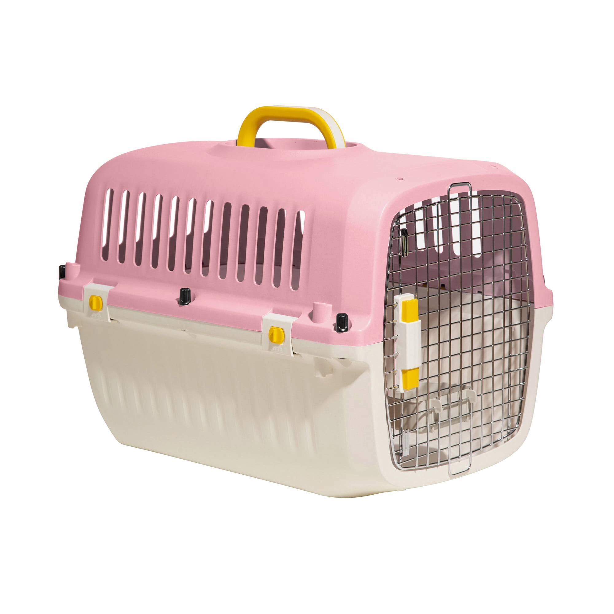 Oodles 24" Plastic Travel Pet Kennel, with Clip On Bowl, Pink