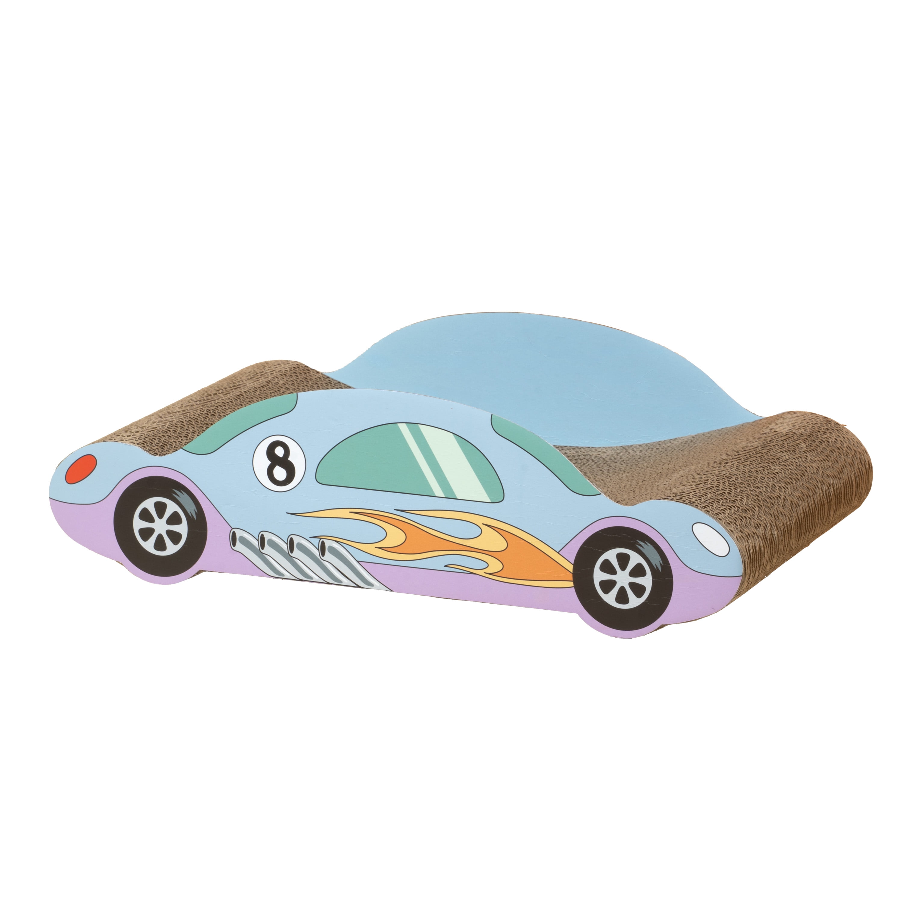 Oodles Blue Hot Rod Race Car Durable Corrugated Cardboard Cat Scratching Pad, One Size