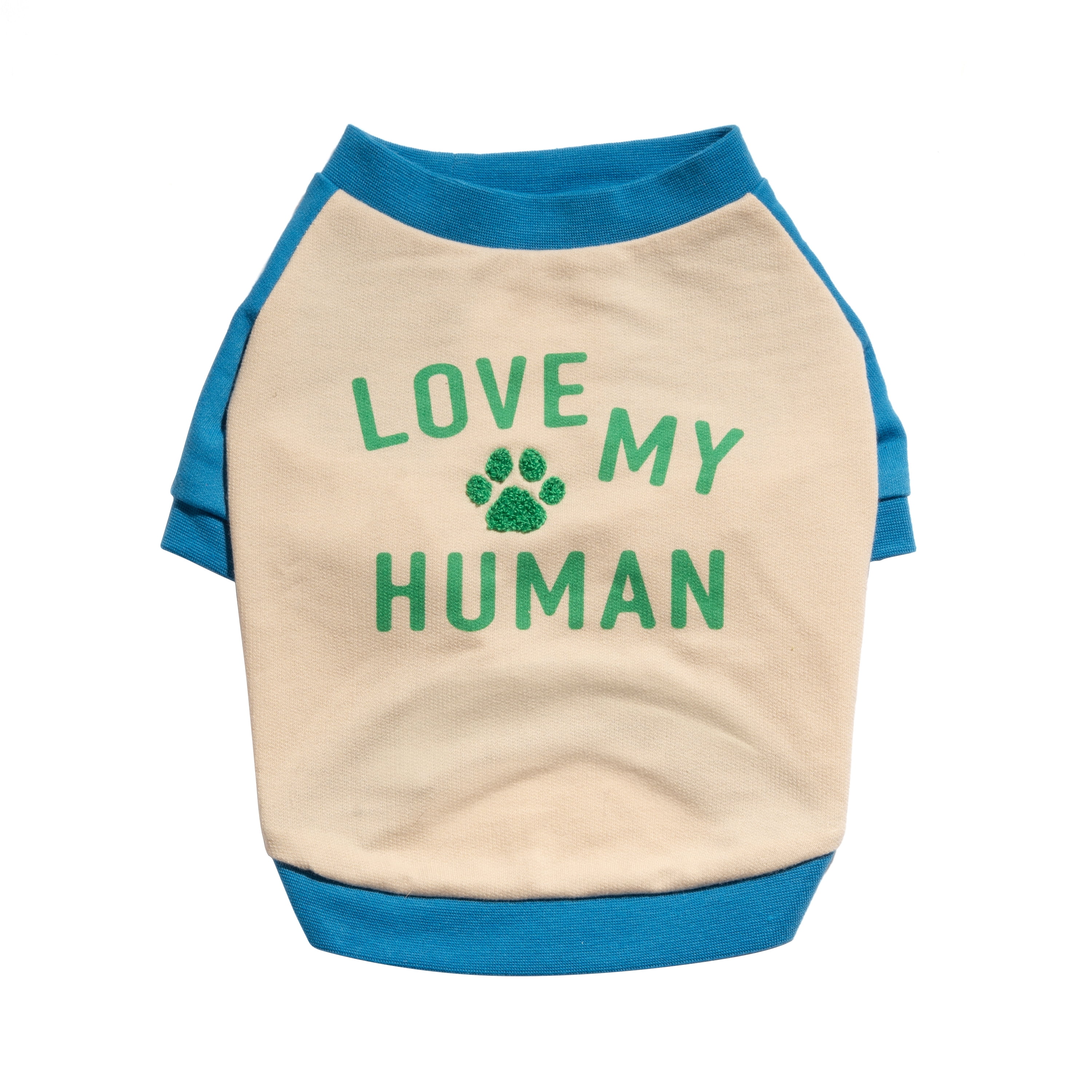 Oodles Blue Love My Human Spring Raglan Dog T-Shirt, Medium