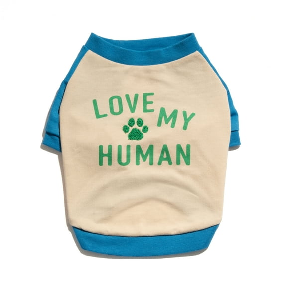 Oodles Blue Love My Human Spring Raglan Dog T-Shirt, Small