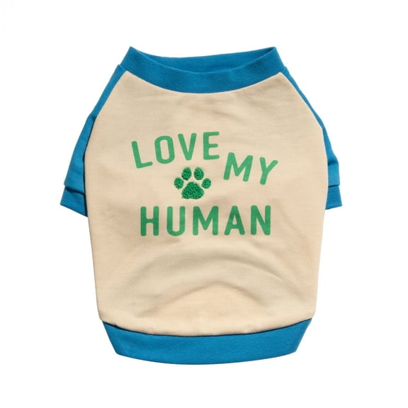 Oodles Blue Love My Human Spring Raglan Dog T-Shirt, XS