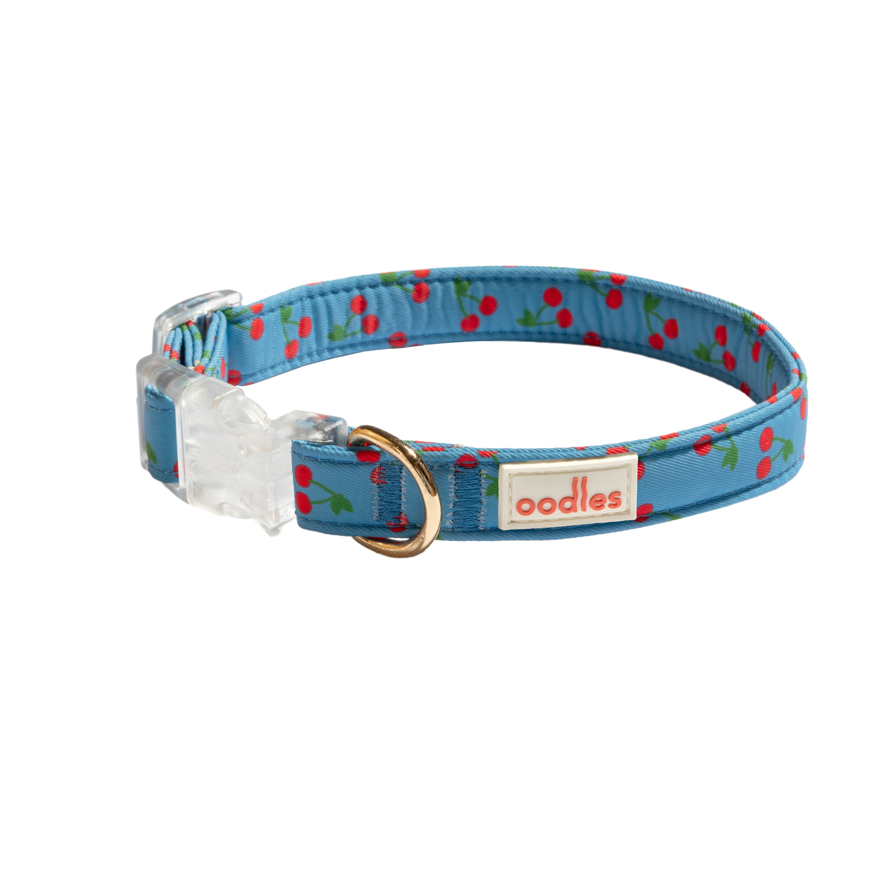 Oodles Blue Tart Cherries Adjustable Fashion Dog Collar, Medium
