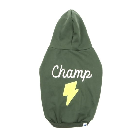 Oodles Champ Fall Lightning Bolt Dog Hoodie, Green, Medium