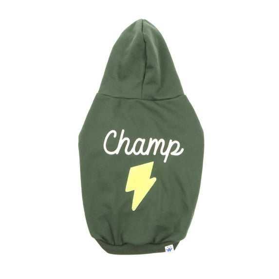 Oodles Champ Fall Lightning Bolt Dog Hoodie, Green, Small