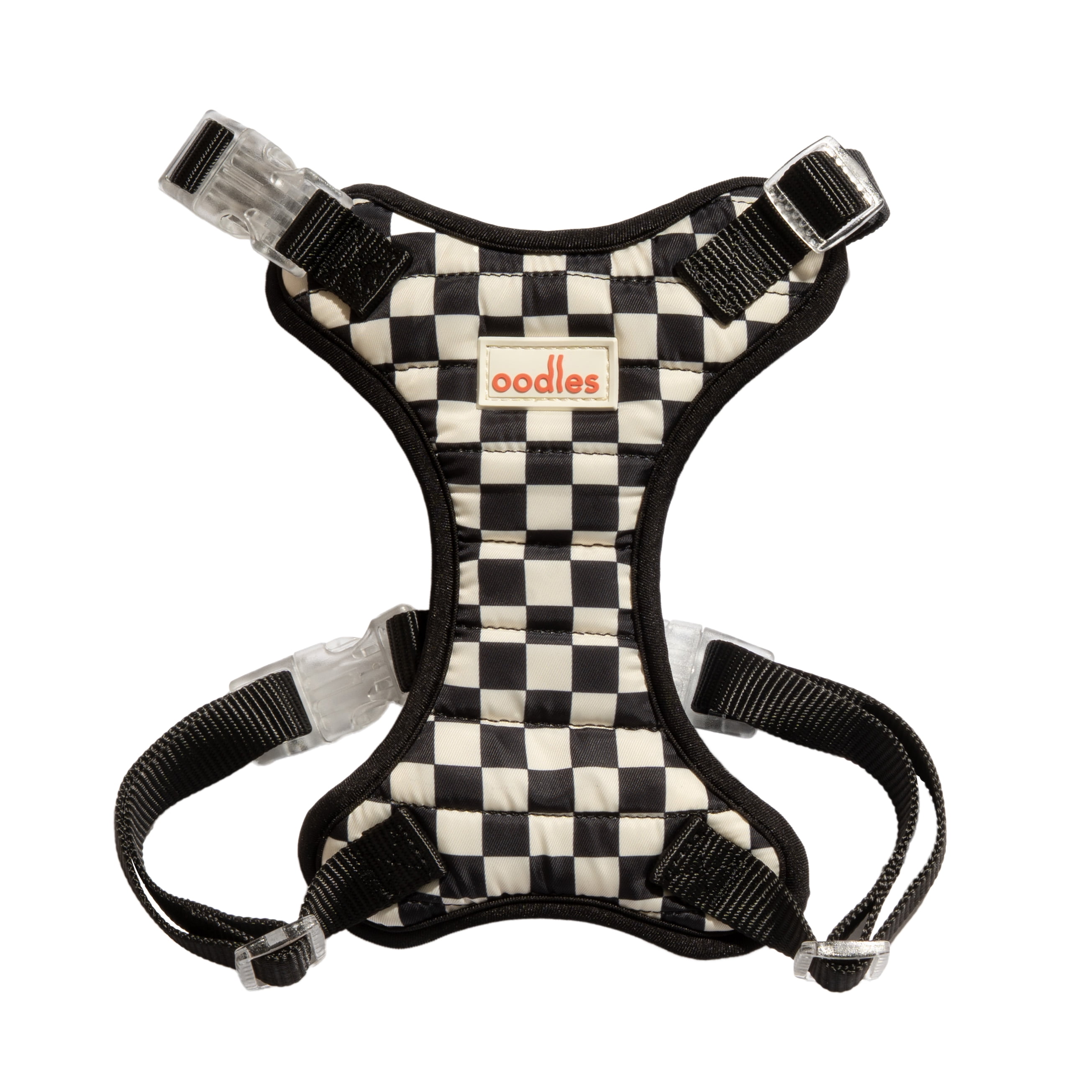 Oodles Checkerboard Quilted Dog Walking Harness, Black, Large