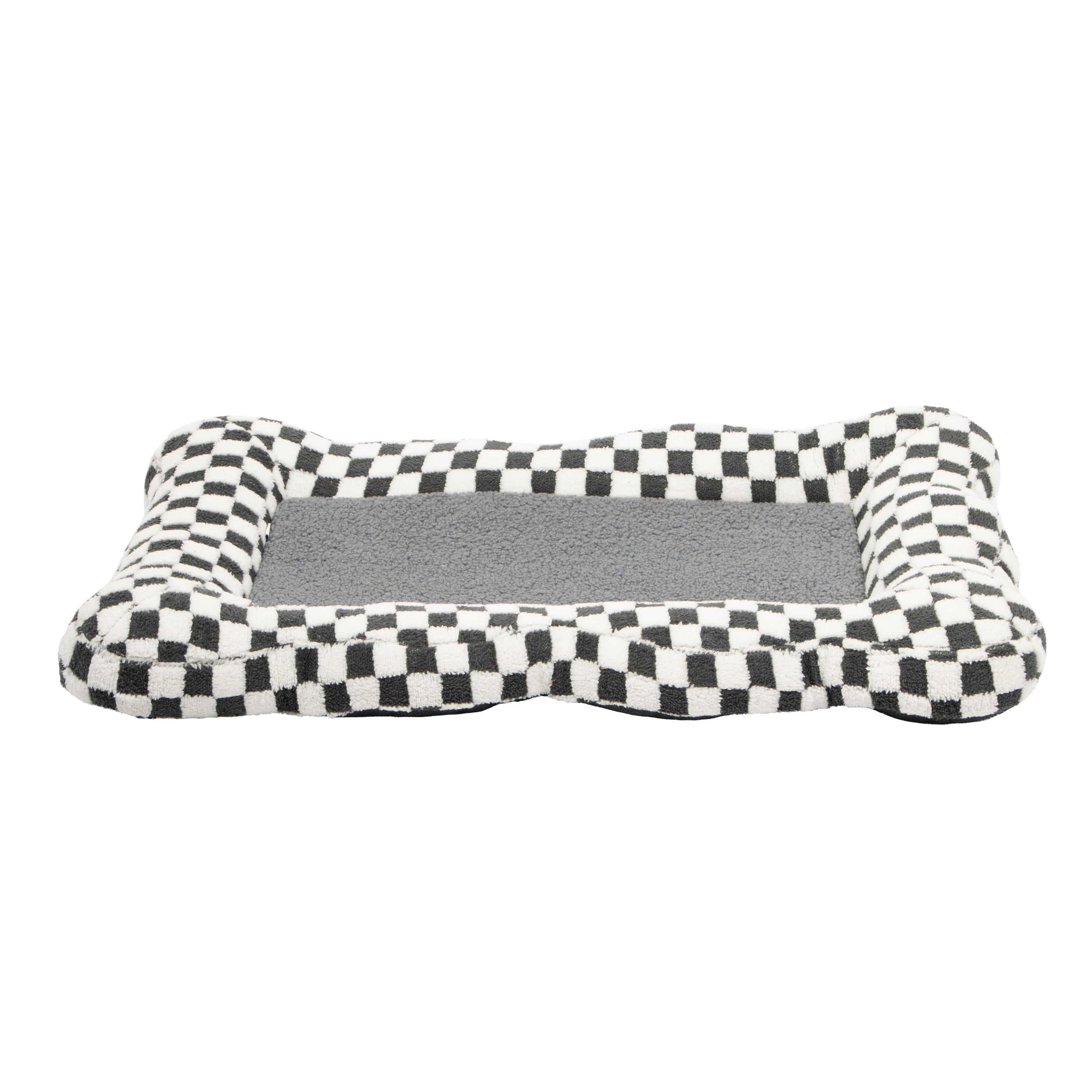 Oodles Checkered Sherpa Cloud Pet Bed, Black, Large 36" L x 22" W