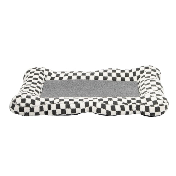 Oodles Checkered Sherpa Cloud Pet Bed, Black, Large 36" L x 22" W