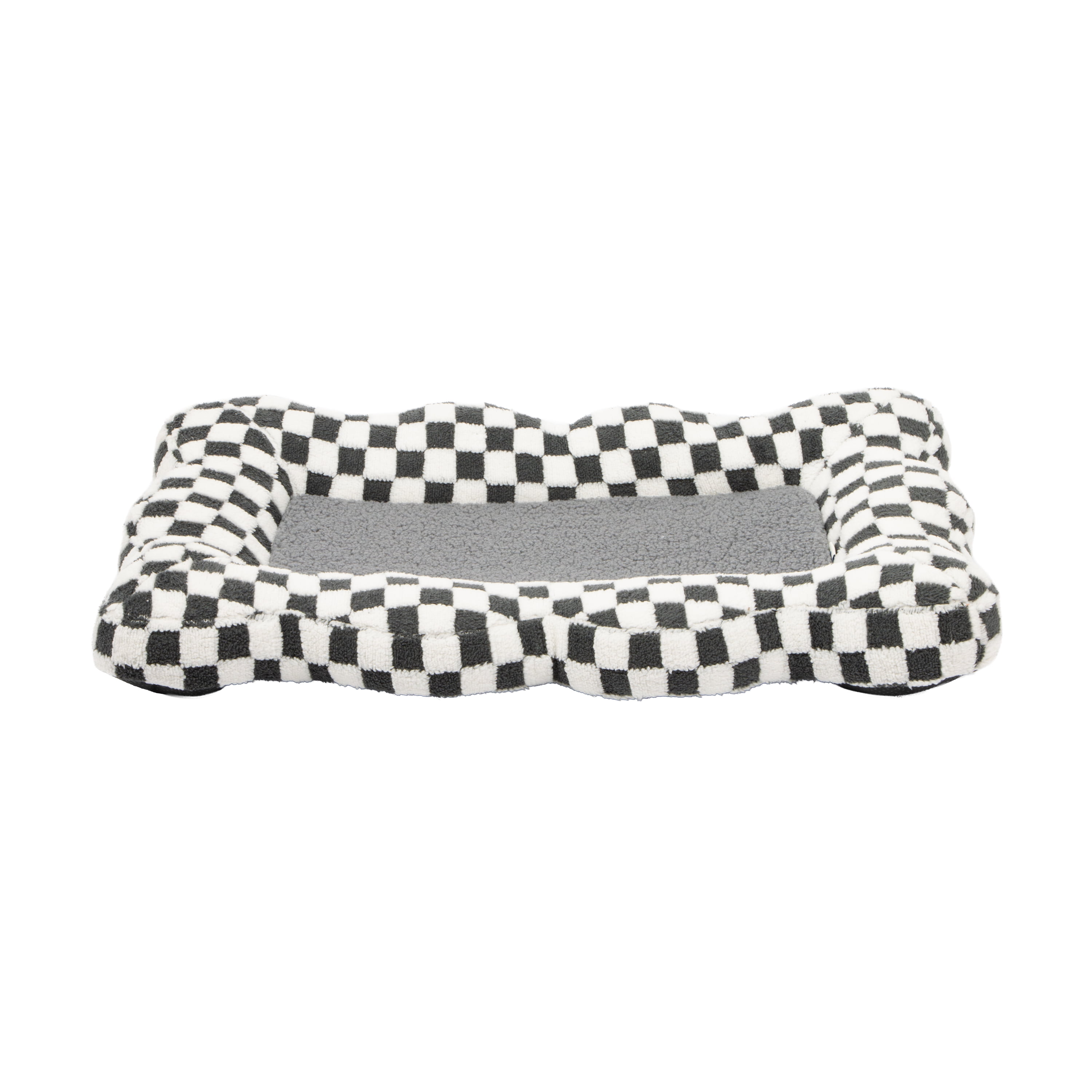 Oodles Checkered Sherpa Cloud Pet Bed, Black, Medium 30" L x 19" W