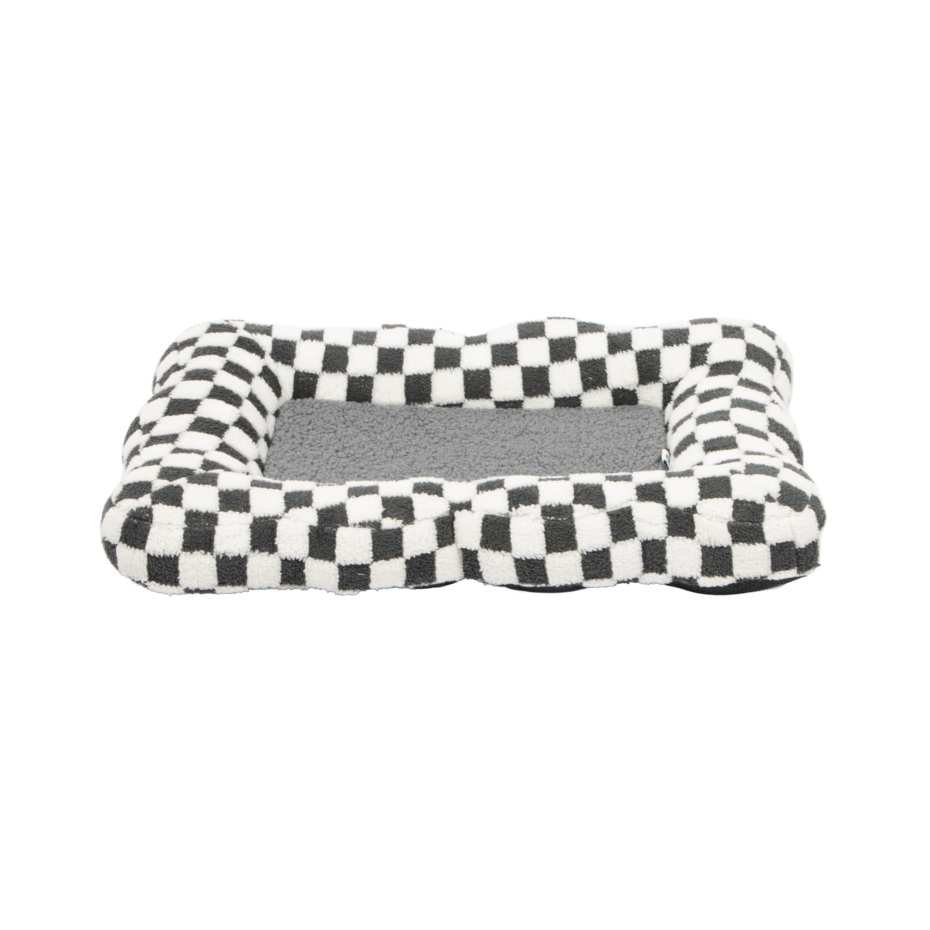 Oodles Checkered Sherpa Cloud Pet Bed, Black, Small 24" L x 17.5" W