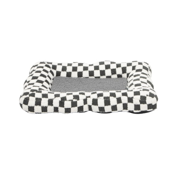 Oodles Checkered Sherpa Cloud Pet Bed, Black, Small 24" L x 17.5" W