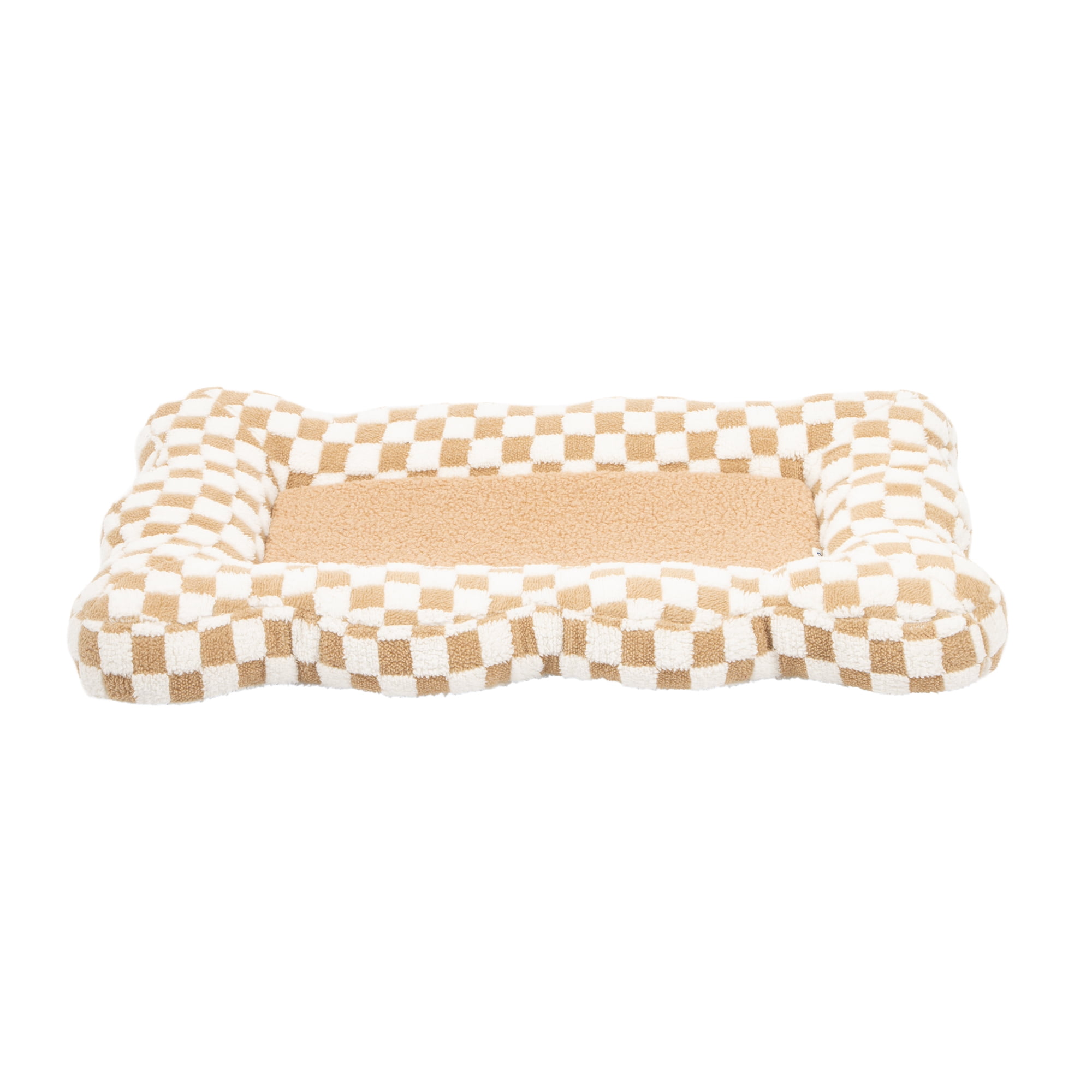 Oodles Checkered Sherpa Cloud Pet Bed, Tan, Medium, 30" L x 19" W