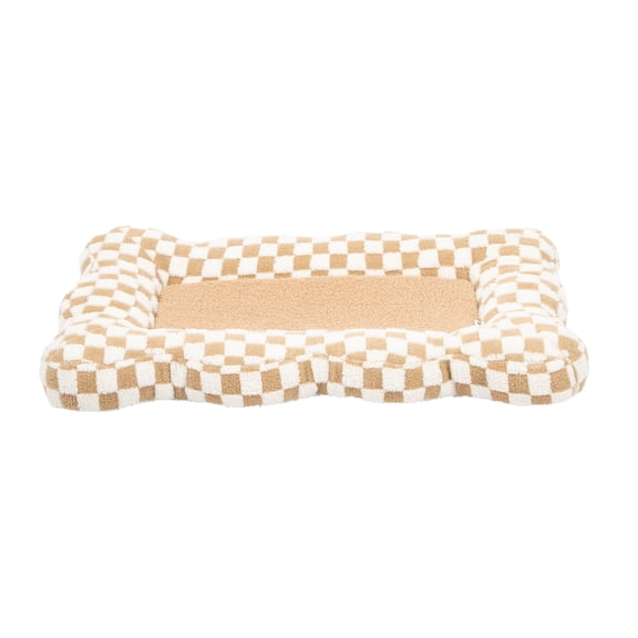 Oodles Checkered Sherpa Cloud Pet Bed, Tan, Medium, 30" L x 19" W