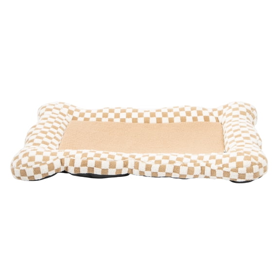 Oodles Checkered Sherpa Cloud Pet Bed, Tan, XL 42" L x 27" W