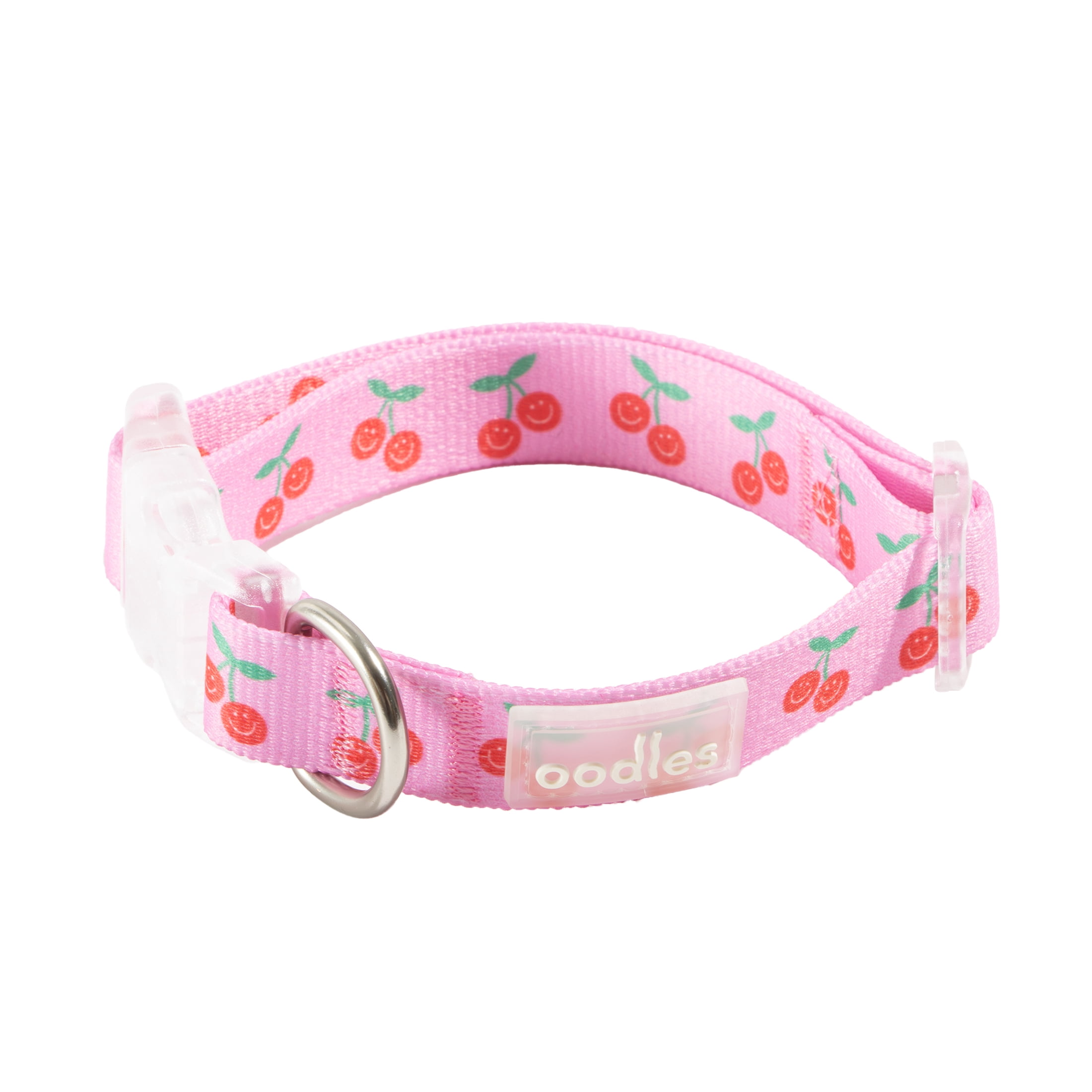 Oodles Polyester Cheeky Cherry Adjustable Fashion Dog Collar, Pink