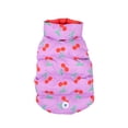 thumbnail image 1 of Oodles Cherry Print Quilted Puffer Fall Dog Jacket, Purple, XS, 1 of 8