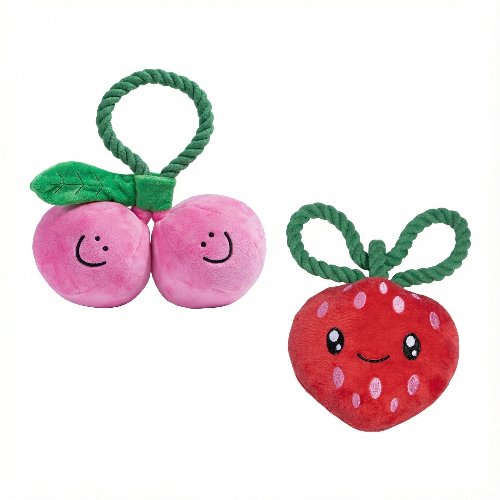 Oodles Durable Cherry and Strawberry Plush Dog Toy Set, Multicolored, One Size