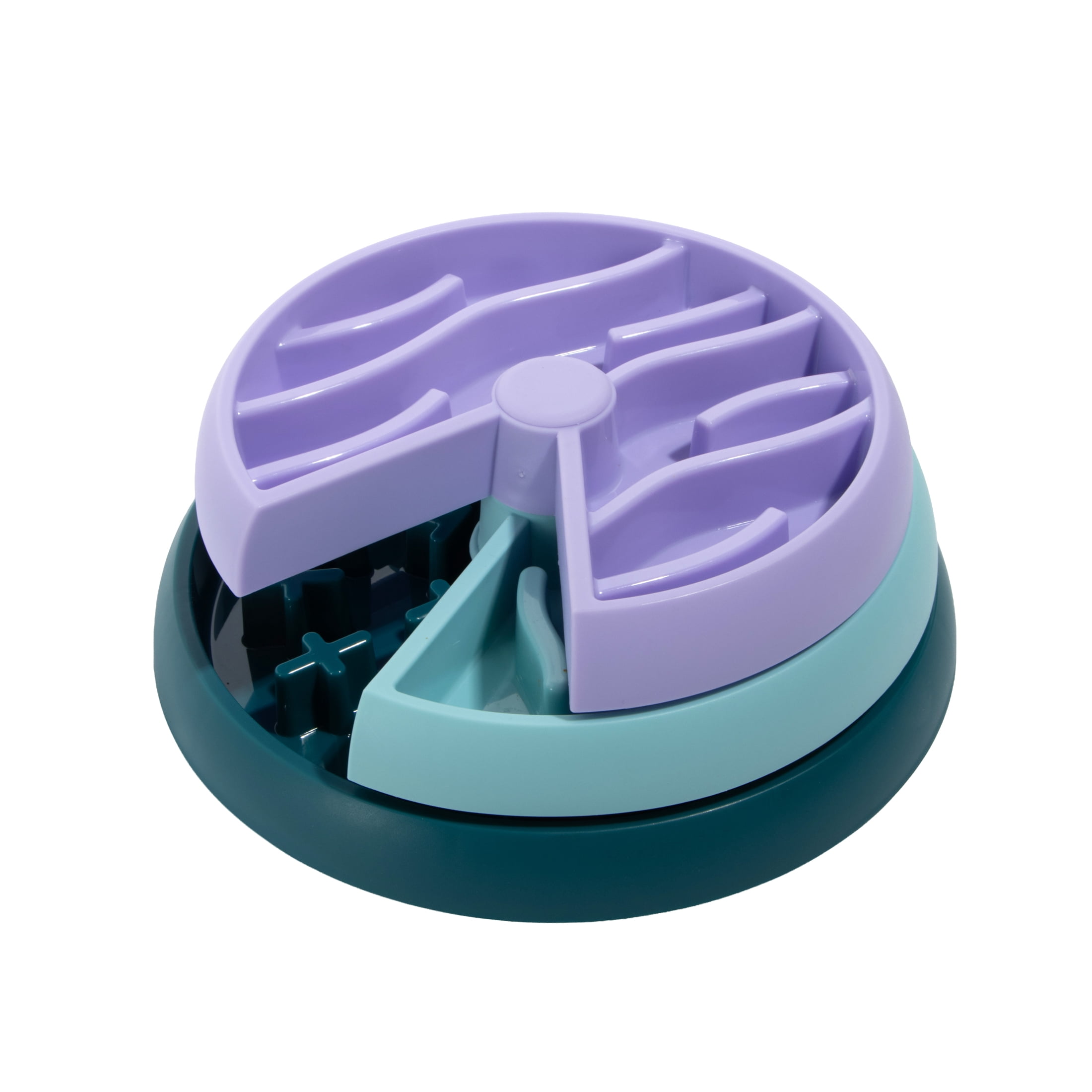 Oodles Durable Plastic Tripler Layer Enrichment Slow Feeder Bowl for Dogs, Blue, One Size