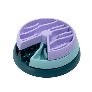Oodles Durable Plastic Tripler Layer Enrichment Slow Feeder Bowl for Dogs, Blue, One Size