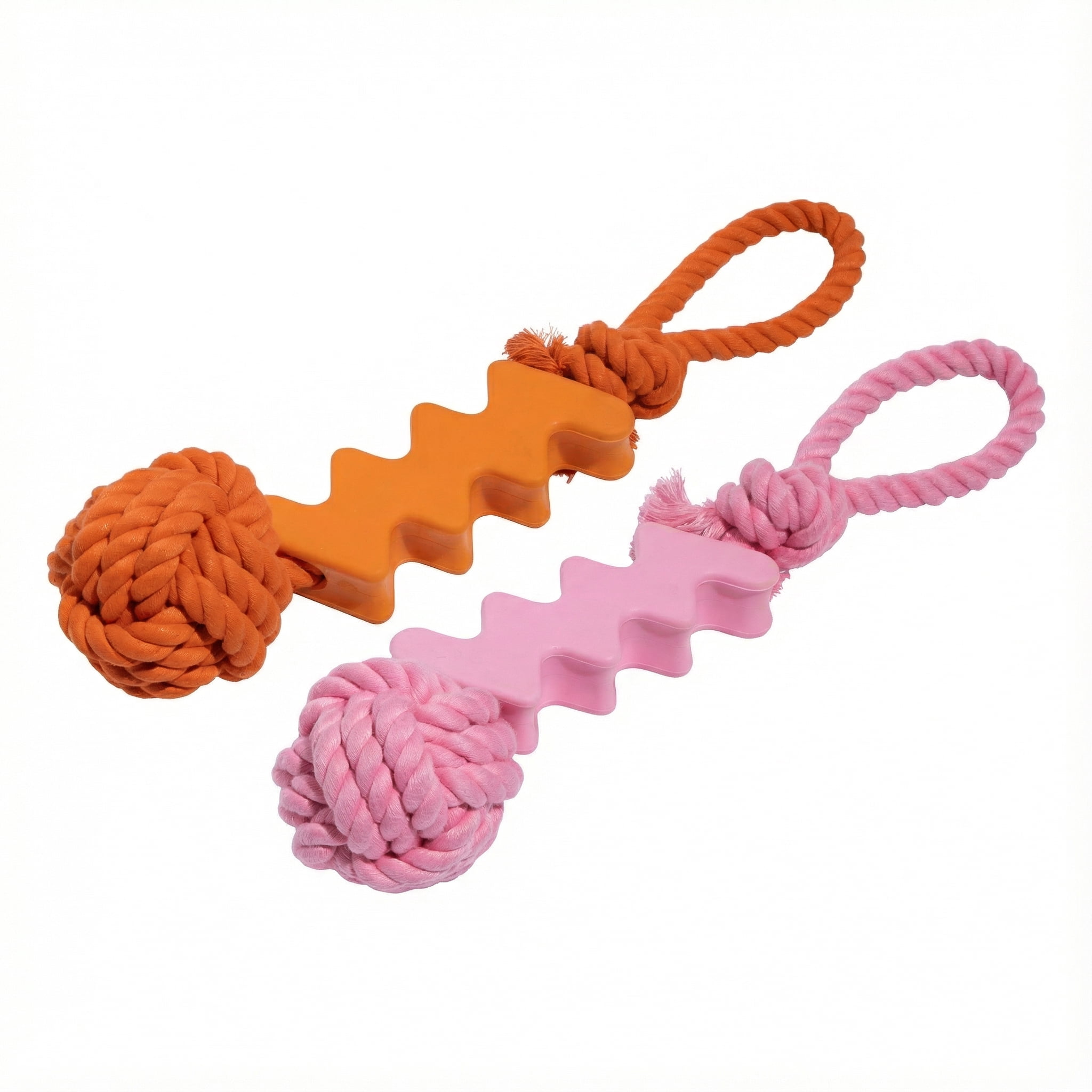 Oodles Durable Squiggle Grip Rope Dog Toy Set, Pink and Orange, One Size