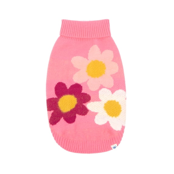 Oodles Fabulous Flowers Fall Turtleneck Dog Sweater, Pink, Large