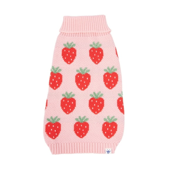 Oodles Fall Pink Sweet Strawberries Turtle Neck Dog Sweater, Small