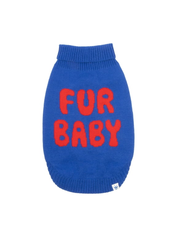 Fur Baby Fall Turtle Neck Dog Sweater, Blue, Small